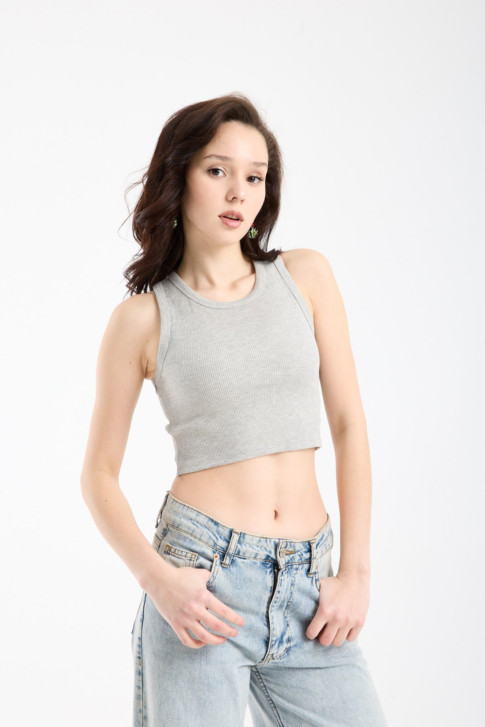 Wholesale Womens Light Gray Ribbed Crop Top
