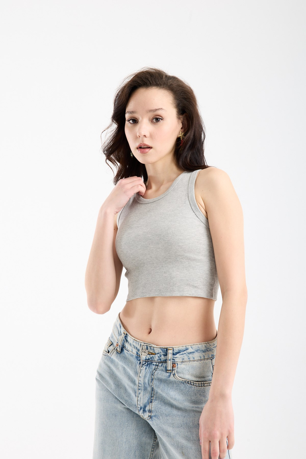 Wholesale Womens Light Gray Ribbed Crop Top