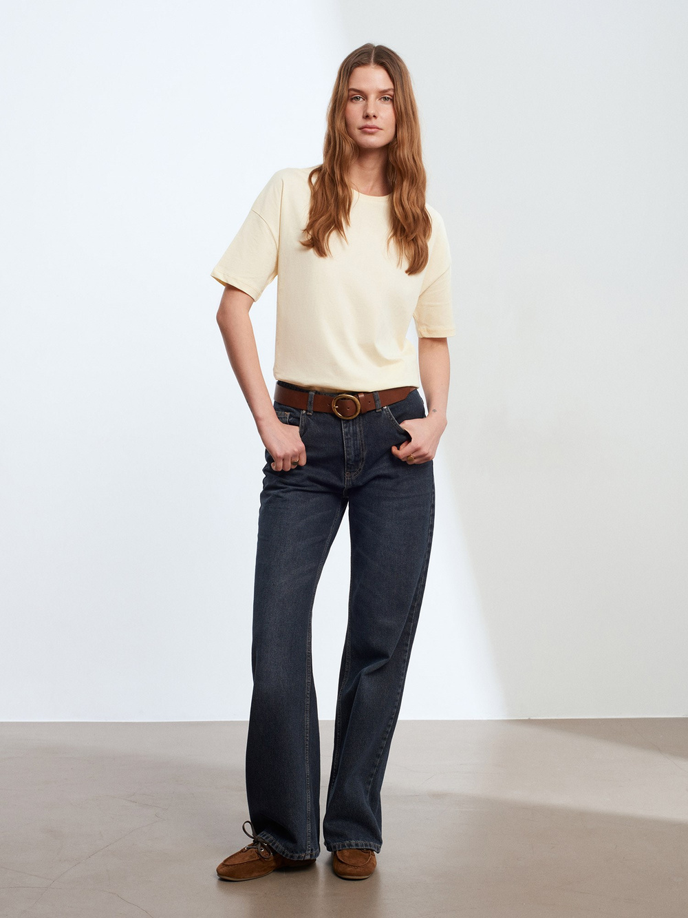 Wholesale Womens Light Yellow Basic T-Shirt