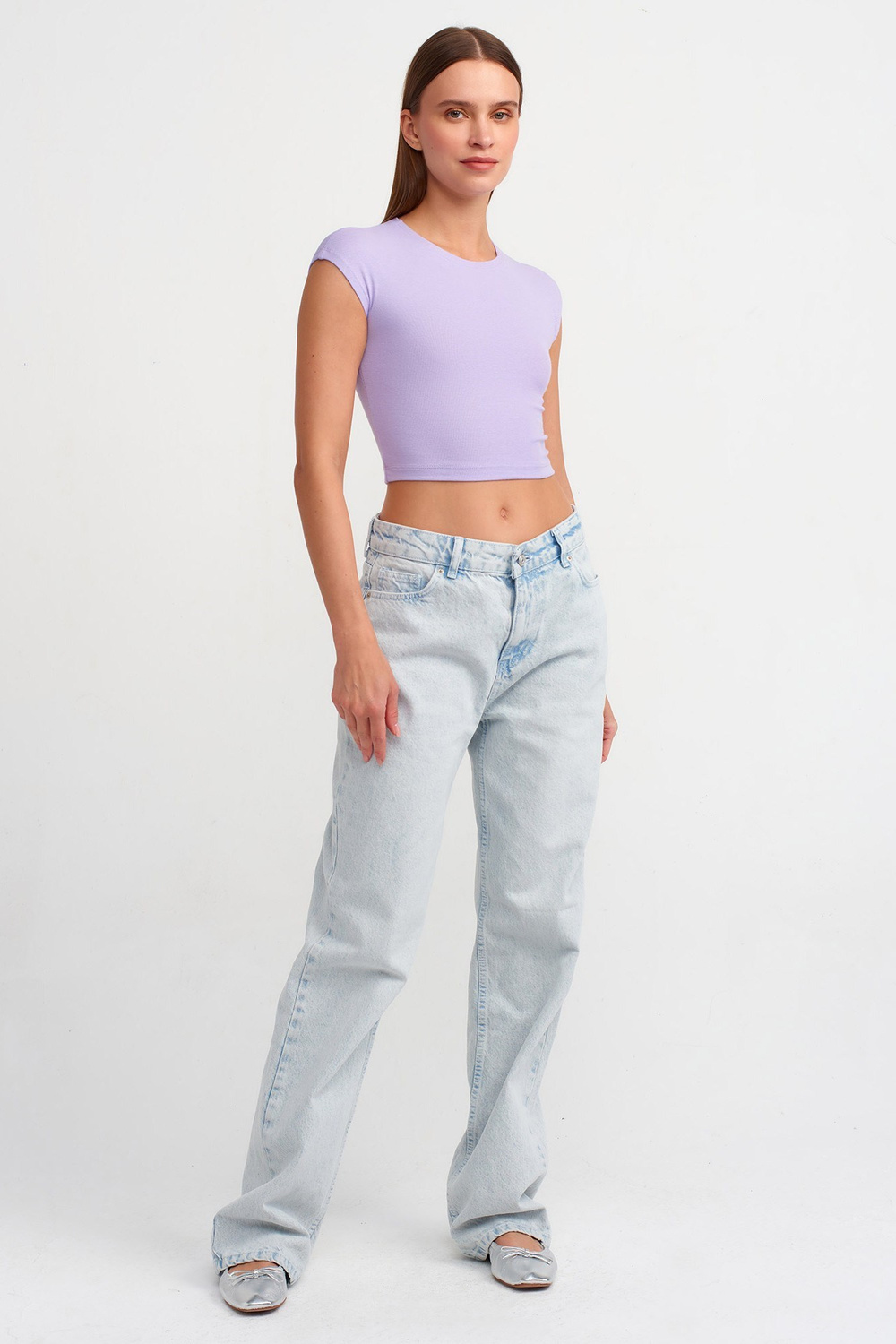 Wholesale Womens Lilac Modal-Cotton Cropped T-Shirt