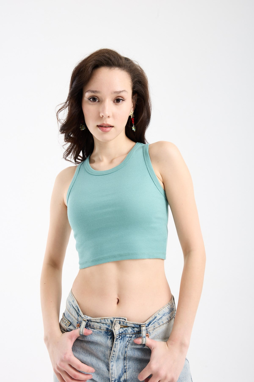Wholesale Womens Mint Ribbed Crop Top