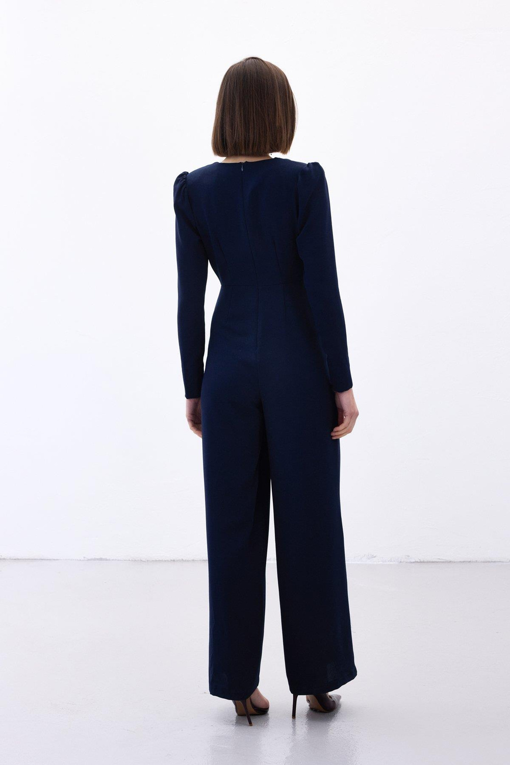 Wholesale Womens Navy Crepe Jumpsuit with Rhinestone Accessories