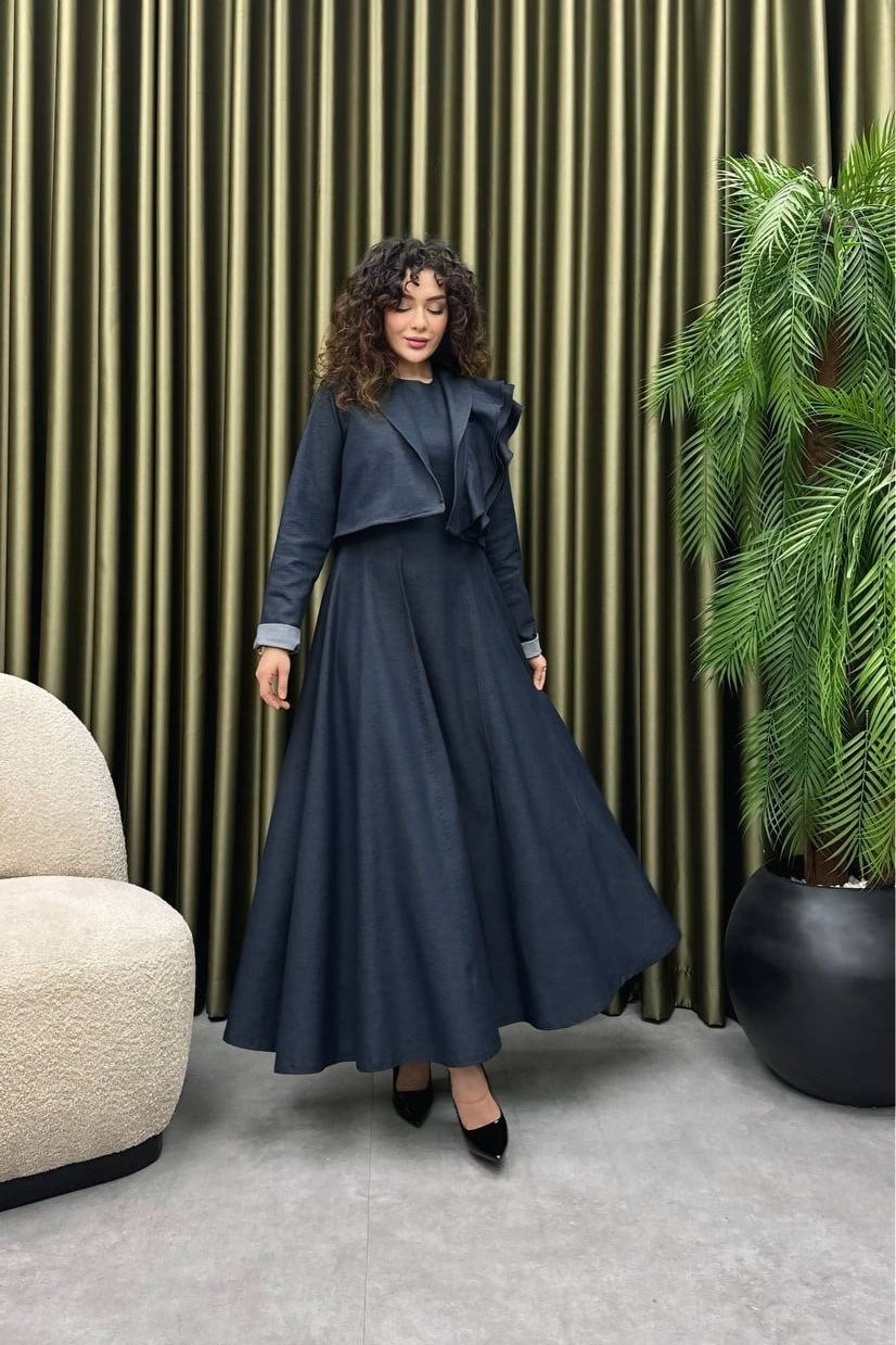 Wholesale Womens Navy Denim Two-Piece Hijab Set