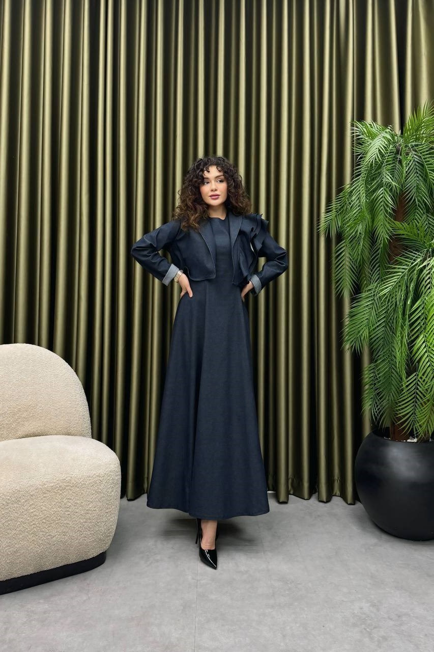 Wholesale Womens Navy Denim Two-Piece Hijab Set
