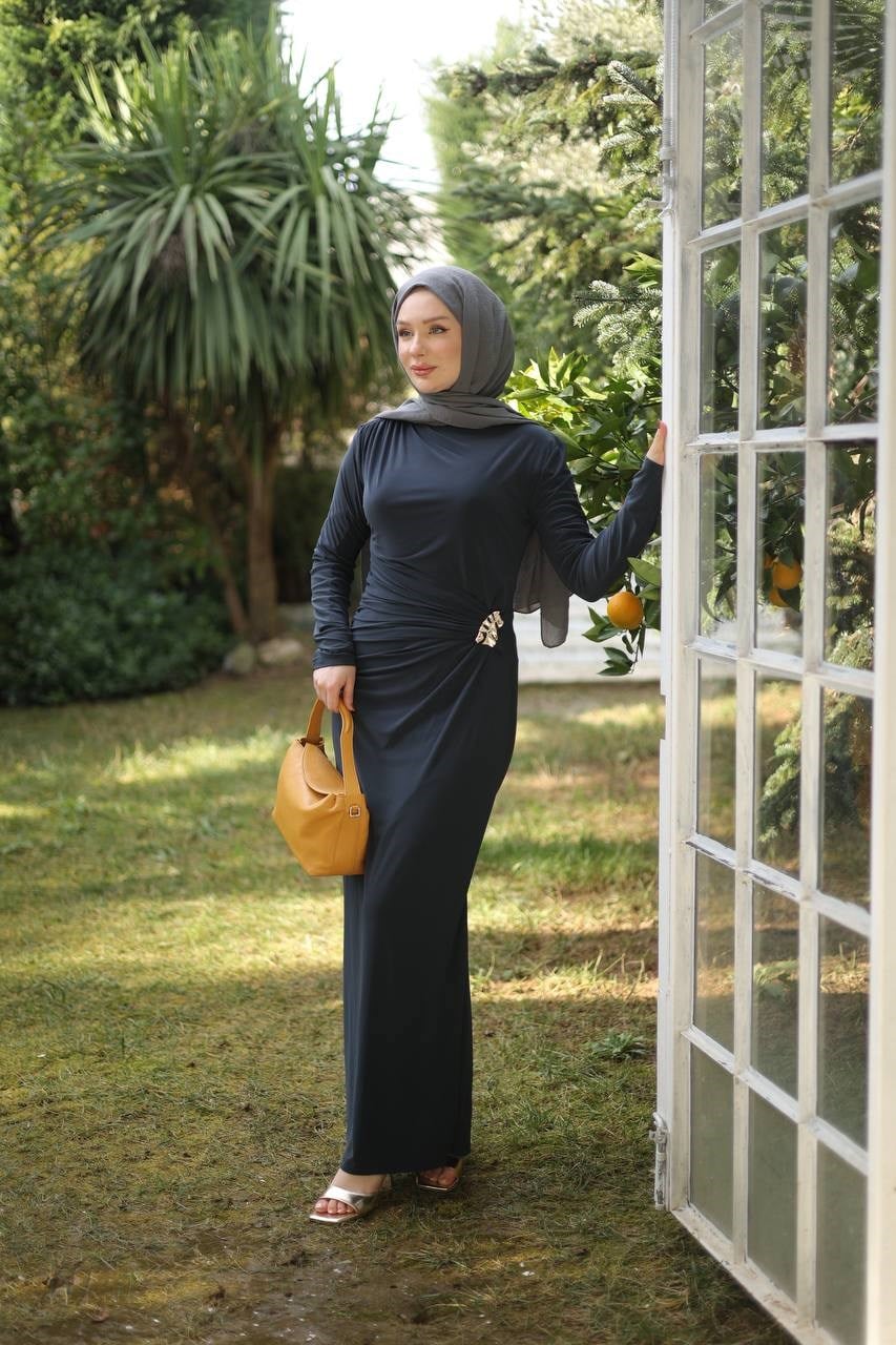 Wholesale Women's Navy Maxi Hijab Dress 0025-2450