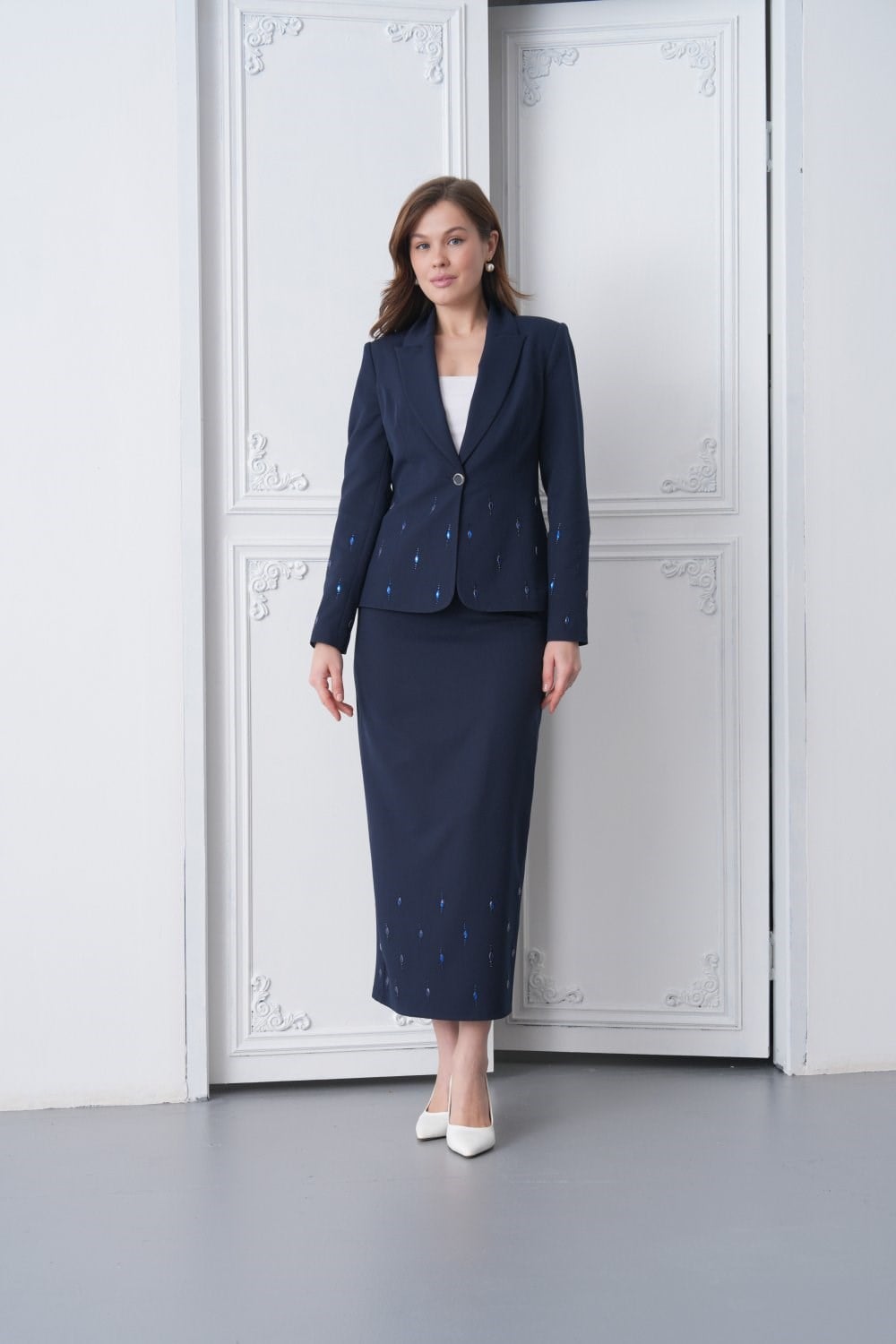 Wholesale Womens Navy Plus Size Skirt Set