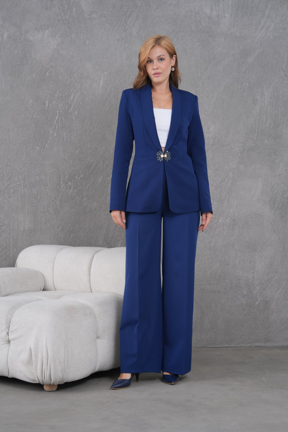 Wholesale Womens Navy Plus Size Two-Piece Suit 
