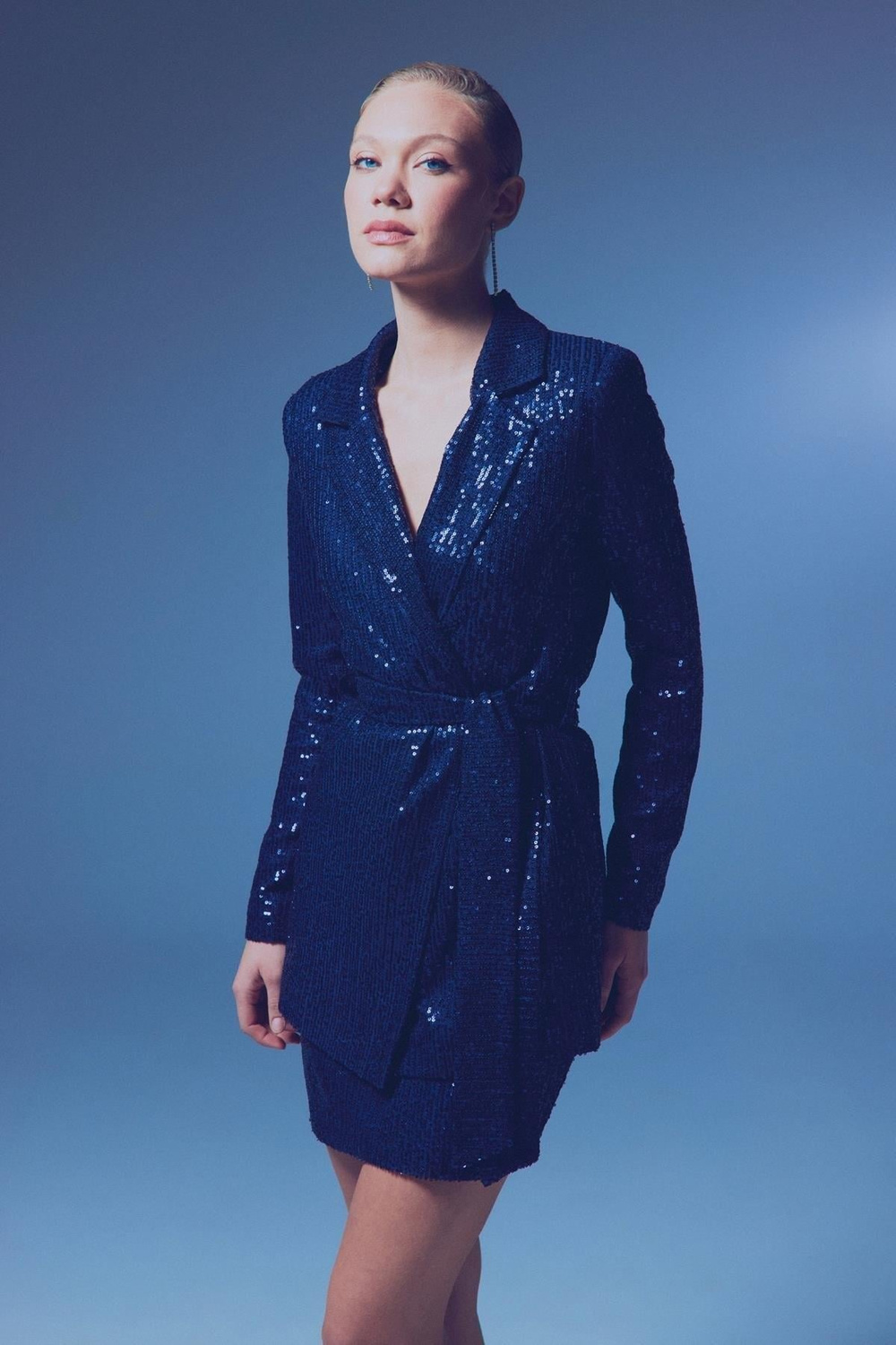 Wholesale Womens Navy Sequined Jacket with Sash