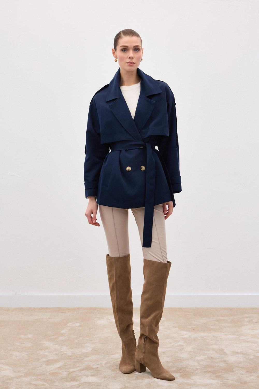 Wholesale Womens Navy Short Trench Coat