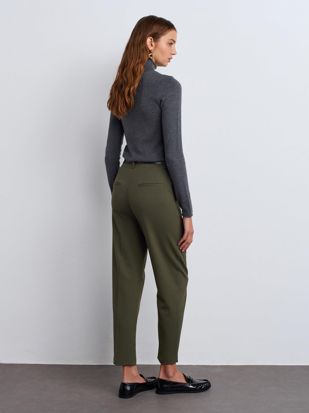 Wholesale Womens Olive Green High Waist Trousers with Belt
