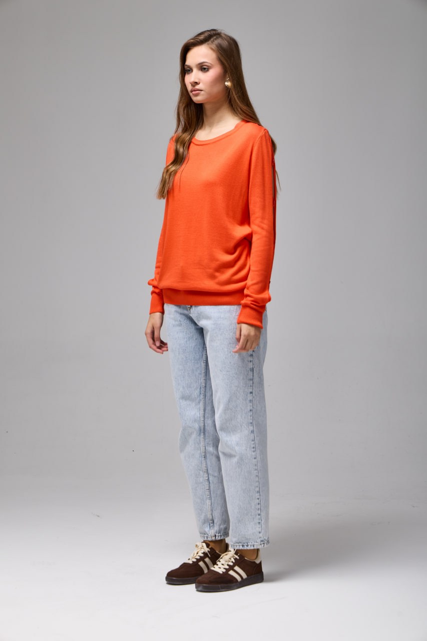 Wholesale Womens Orange Buttoned Cut-Out Sleeve Knit Sweater