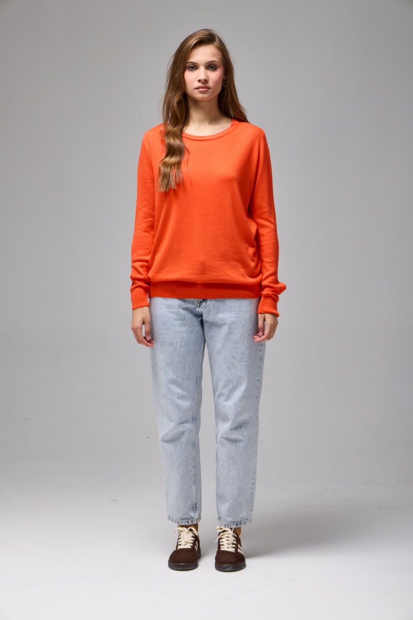 Wholesale Womens Orange Buttoned Cut-Out Sleeve Knit Sweater