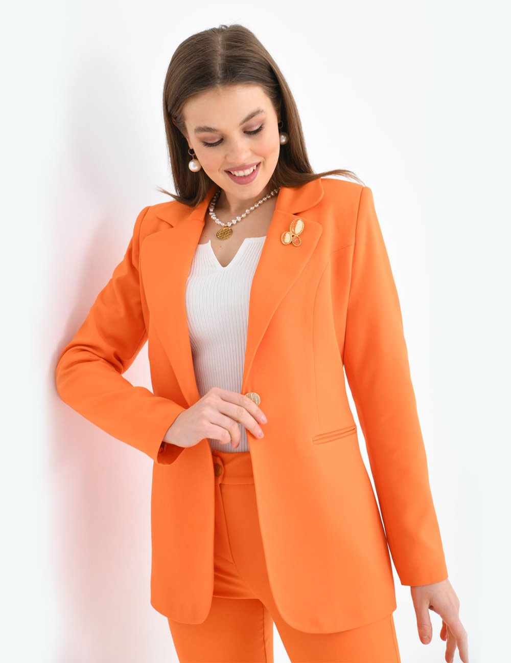 Wholesale Womens Orange Plus Size Two-Piece Suit 