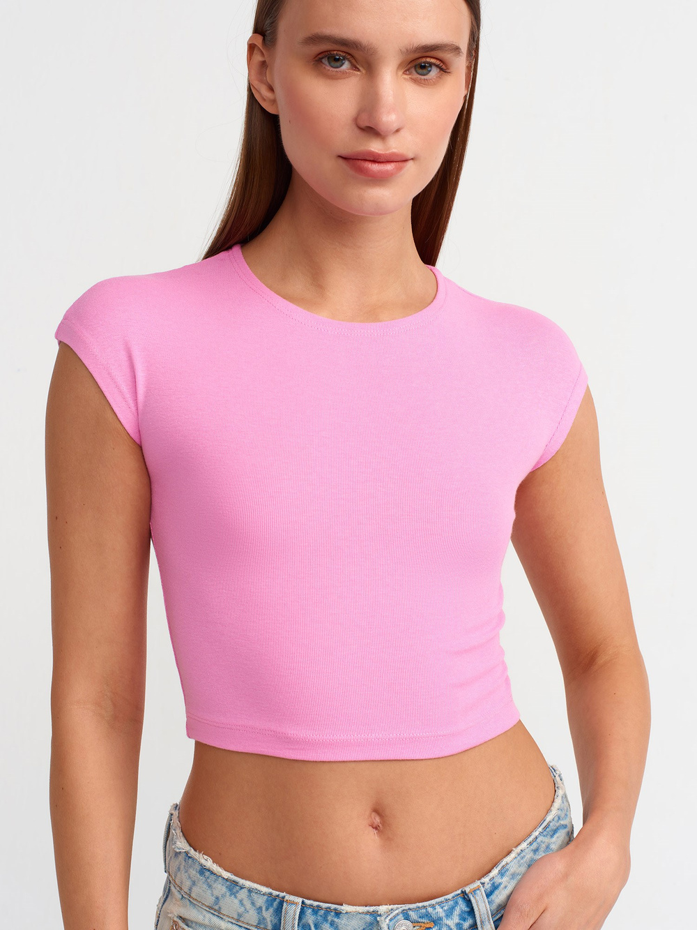 Wholesale Womens Pink Modal Cotton Crop T-Shirt