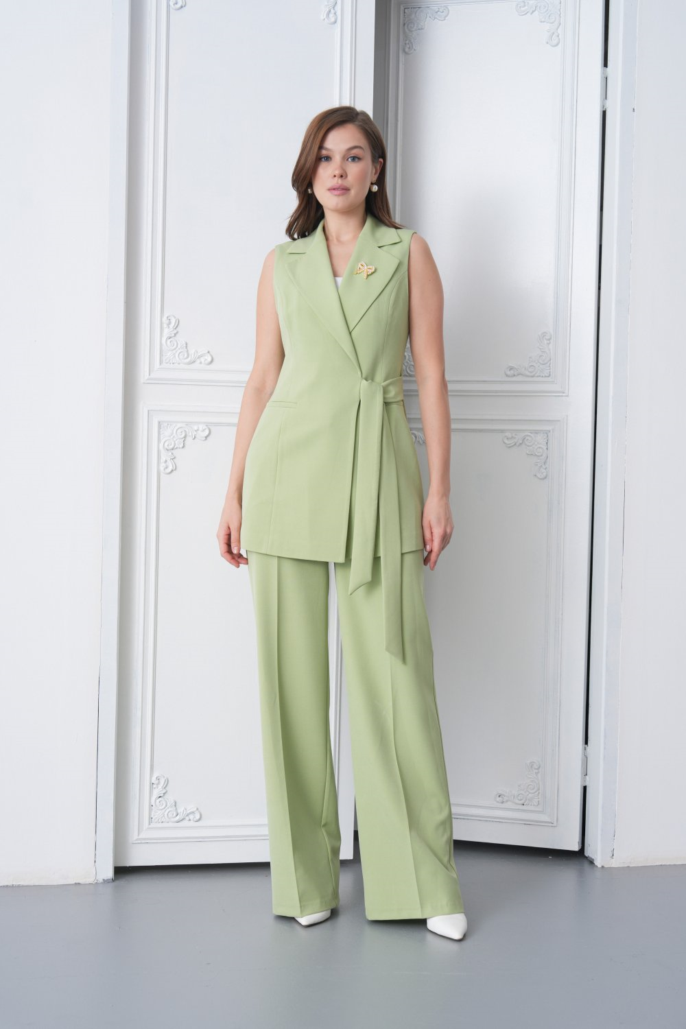 Wholesale Womens Pistachio Plus Size Two-Piece Suit