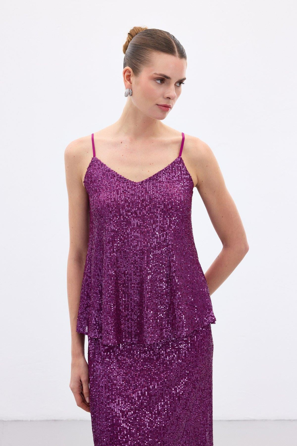 Wholesale Womens Plum Sequined Strappy Blouse