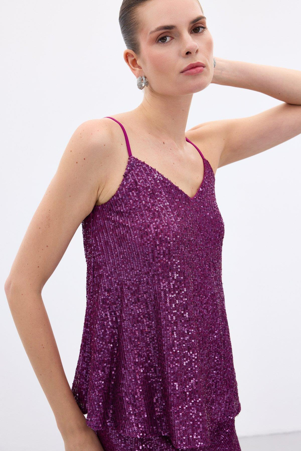 Wholesale Womens Plum Sequined Strappy Blouse