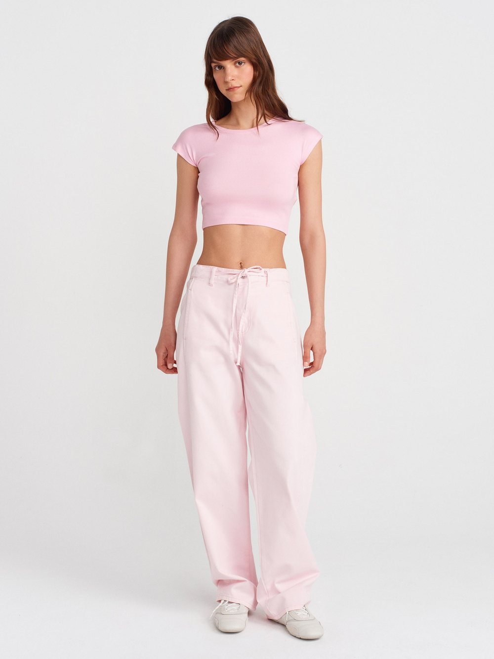 Wholesale Womens Powder Pink Modal Cotton Crop T-Shirt