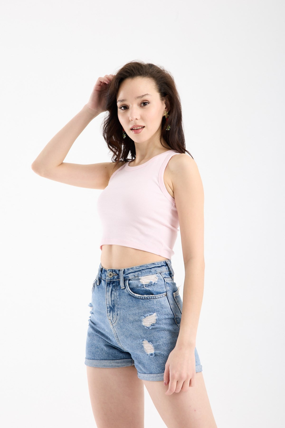 Wholesale Womens Powder Ribbed Crop Top