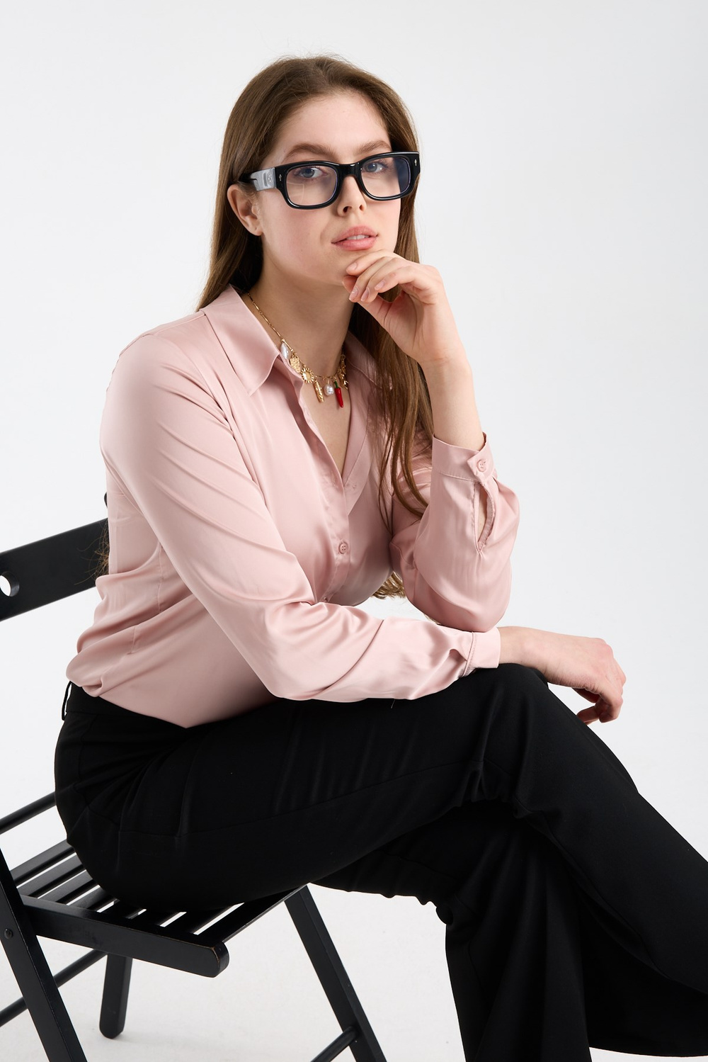 Wholesale Womens Powder Satin Long-Sleeve Shirt