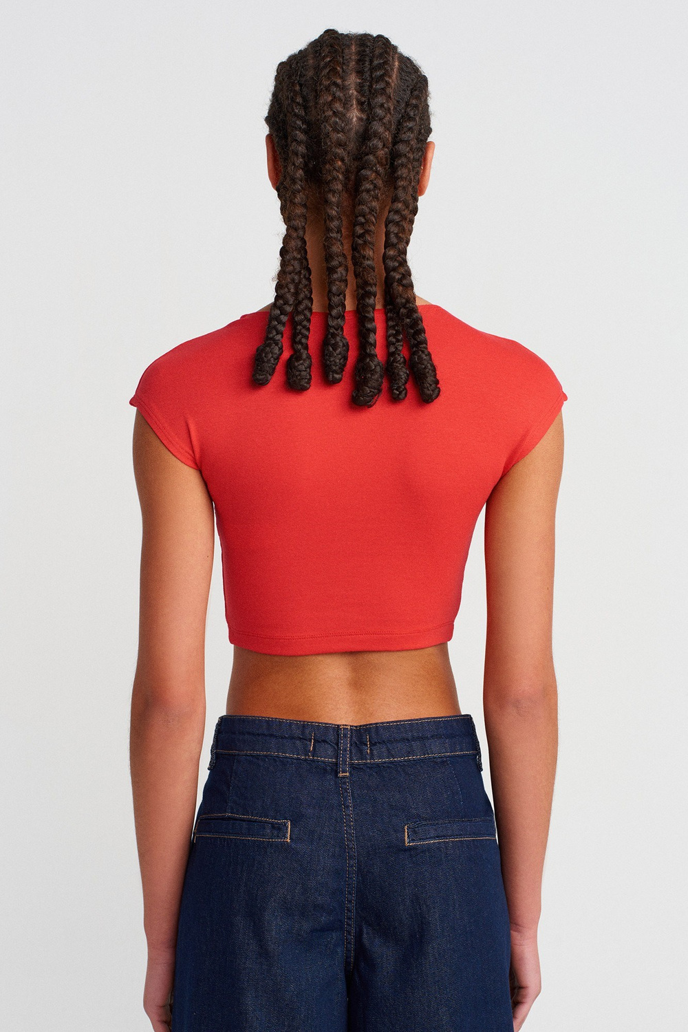 Wholesale Womens Red Modal-Cotton Cropped T-Shirt
