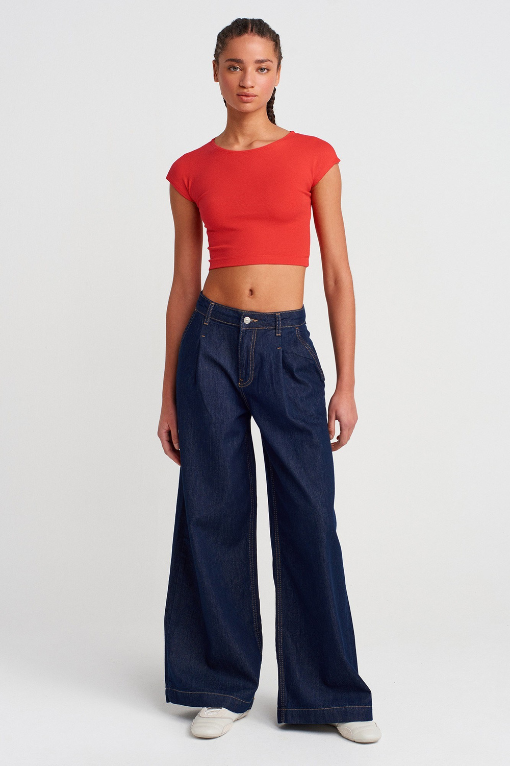 Wholesale Womens Red Modal-Cotton Cropped T-Shirt
