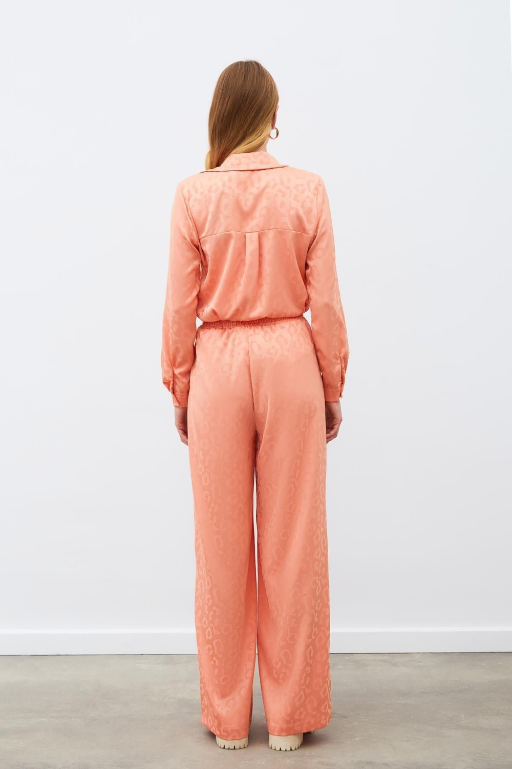 Wholesale Womens Salmon Patterned Trousers with Elastic Waist