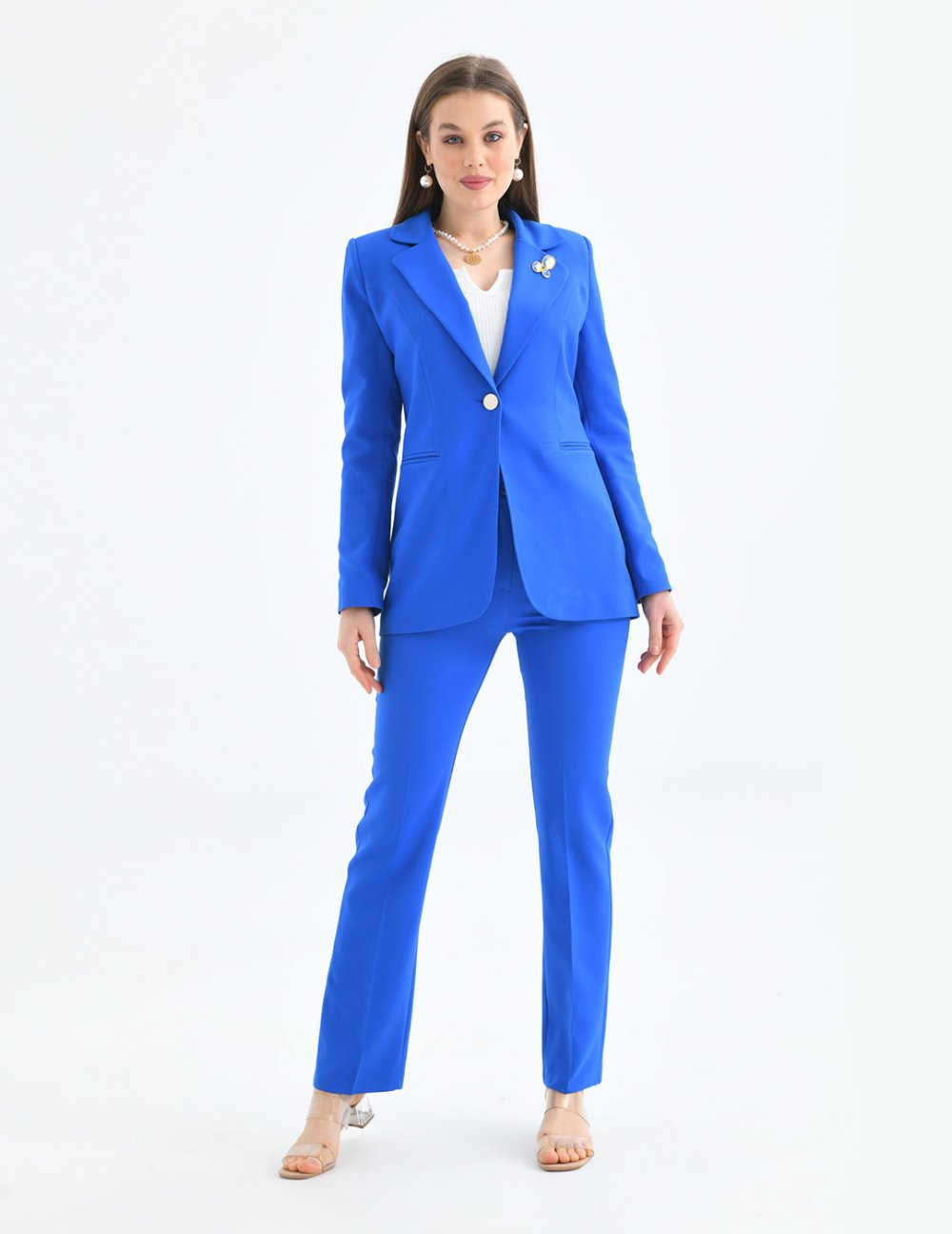 Wholesale Womens Sax Blue Plus Size Two-Piece Suit 