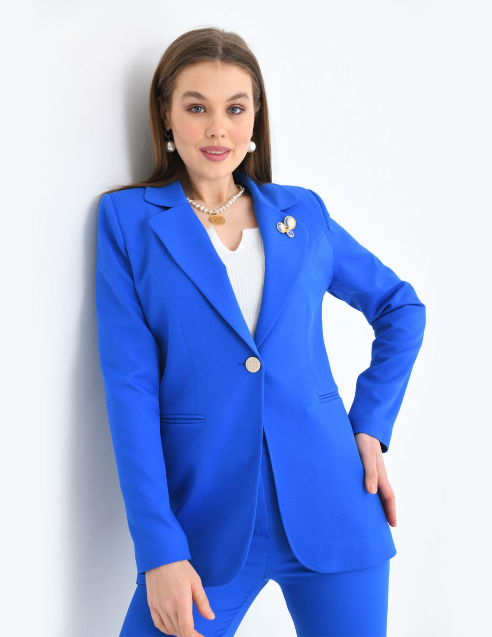 Wholesale Womens Sax Blue Plus Size Two-Piece Suit 