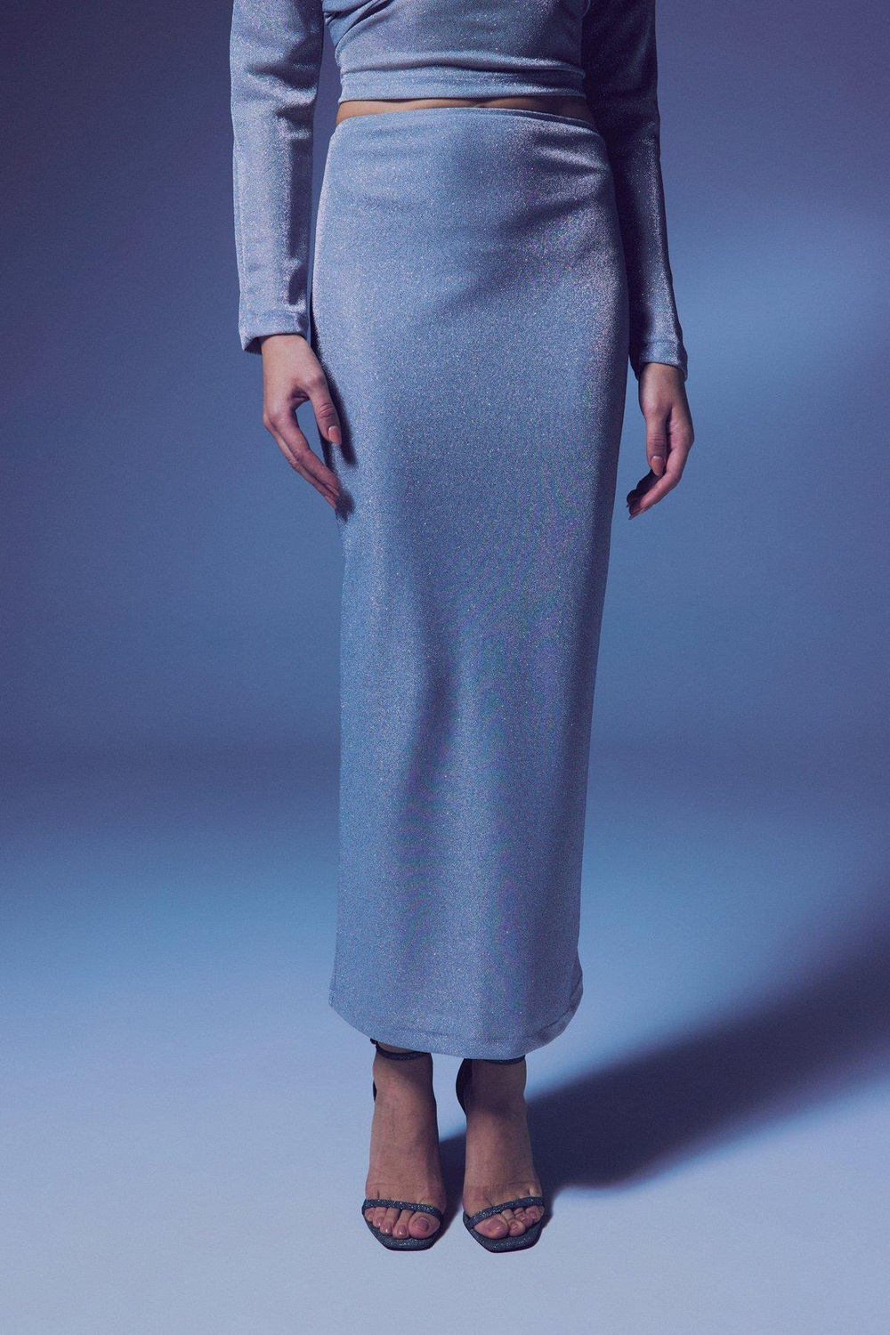 Wholesale Womens Silver Lurex Maxi Skirt