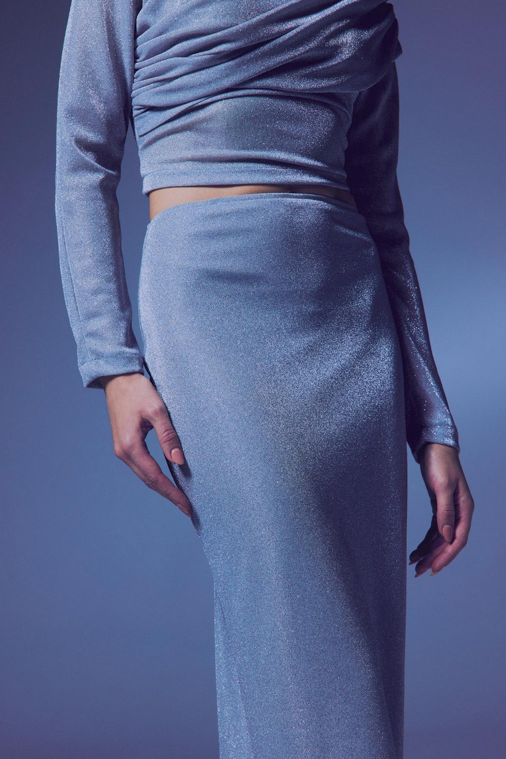 Wholesale Womens Silver Lurex Maxi Skirt