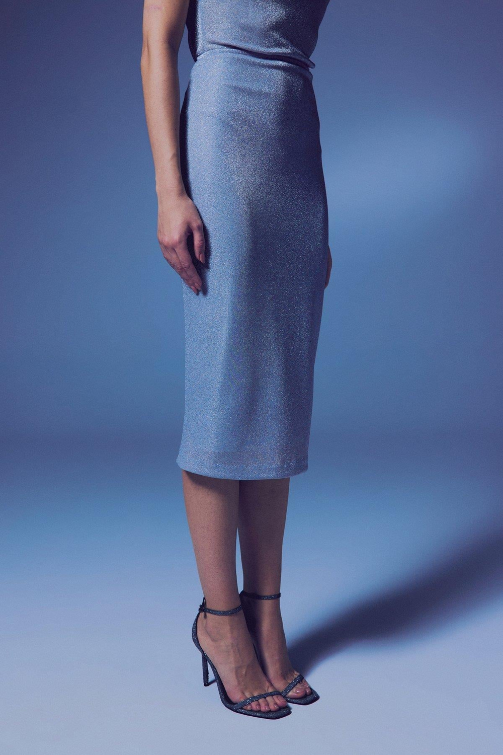 Wholesale Womens Silver Lurex Midi Pencil Skirt