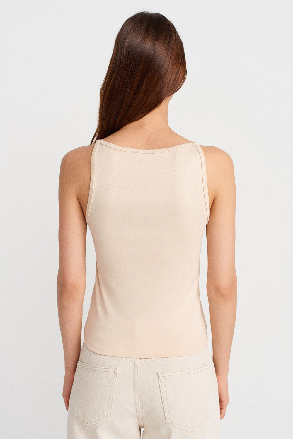 Wholesale Womens Stone Beige Cotton-Modal Sleeveless Top
