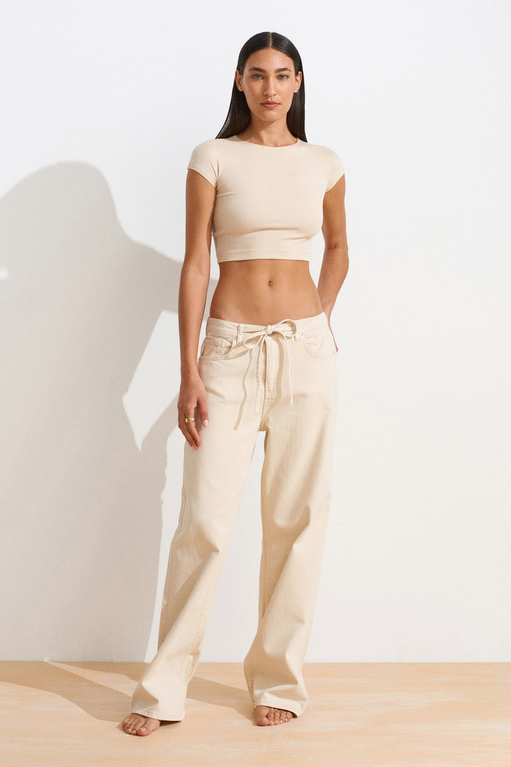 Wholesale Womens Stone Beige Modal-Cotton Cropped T-Shirt