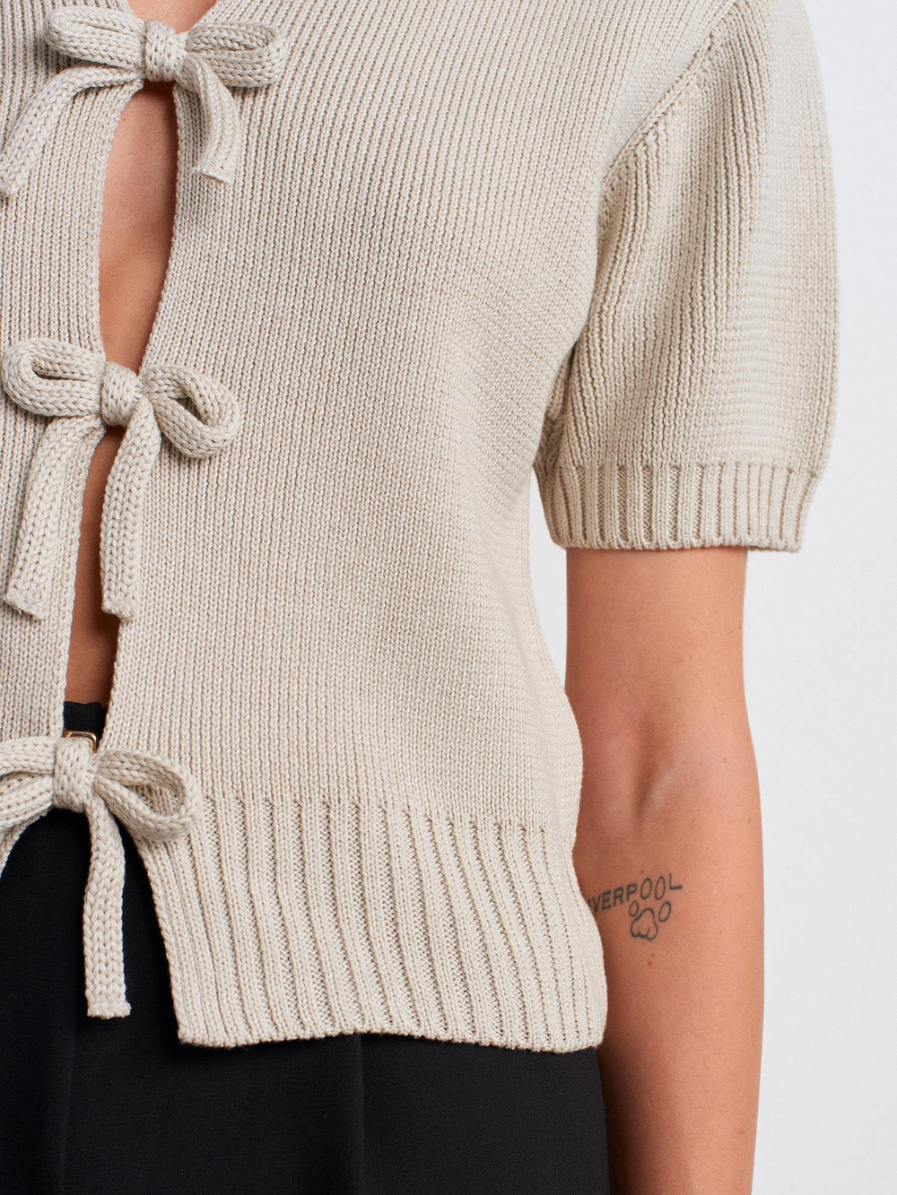 Wholesale Womens Stone Bow-Tie Knit Cardigan