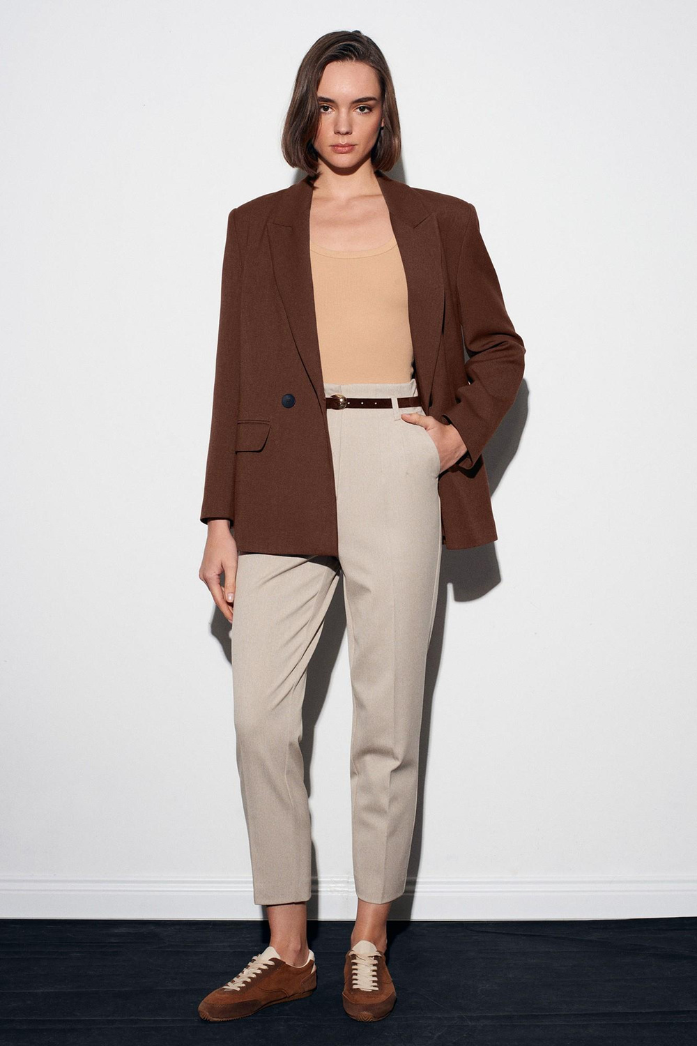 Wholesale Womens Stone High Waist Trousers with Belt