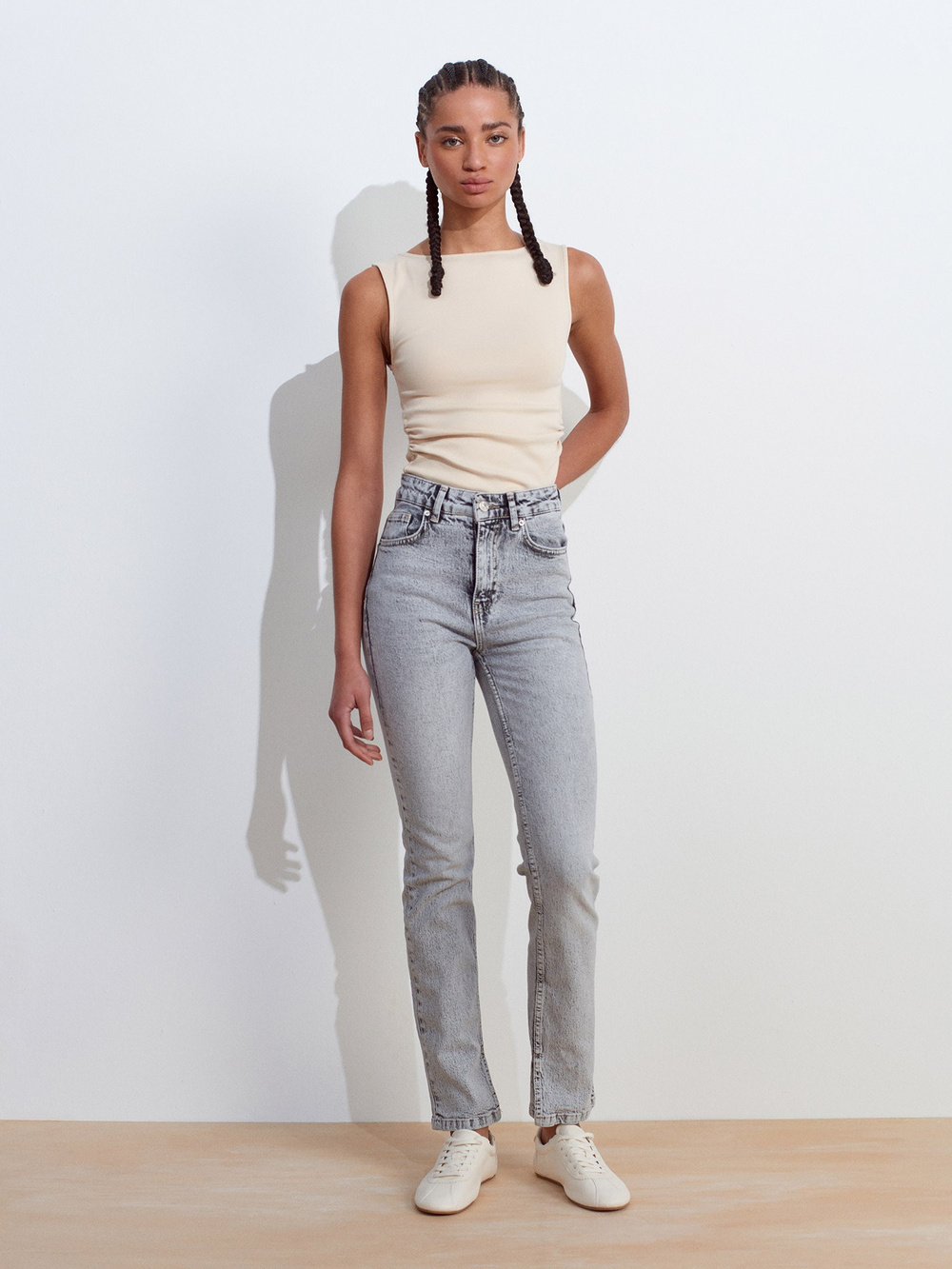 Wholesale Womens Stone Side Gathered Boat-Neck Top