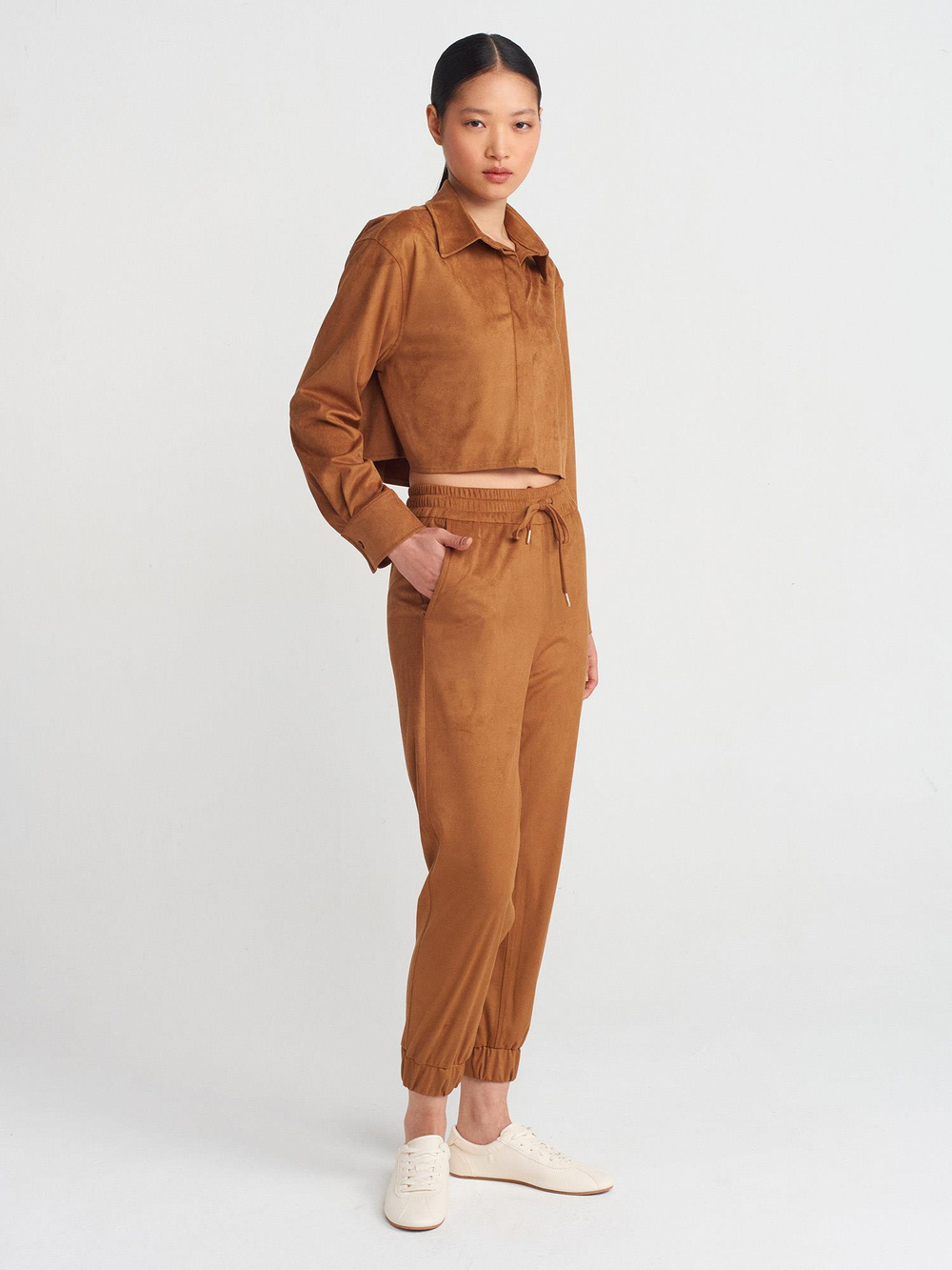 Wholesale Womens Tobacco Brown Suede Crop Shirt