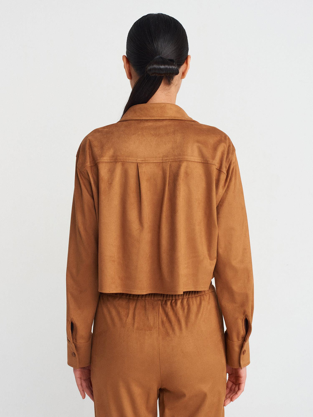 Wholesale Womens Tobacco Brown Suede Crop Shirt