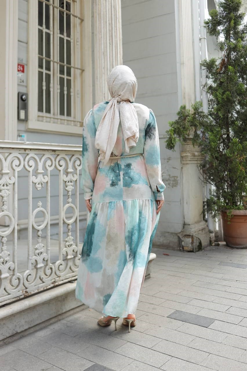 Wholesale Womens Turquoise Maxi Hijab Dress