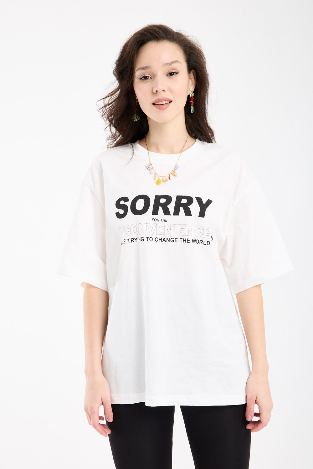 Wholesale Womens White Oversized Printed T-Shirt