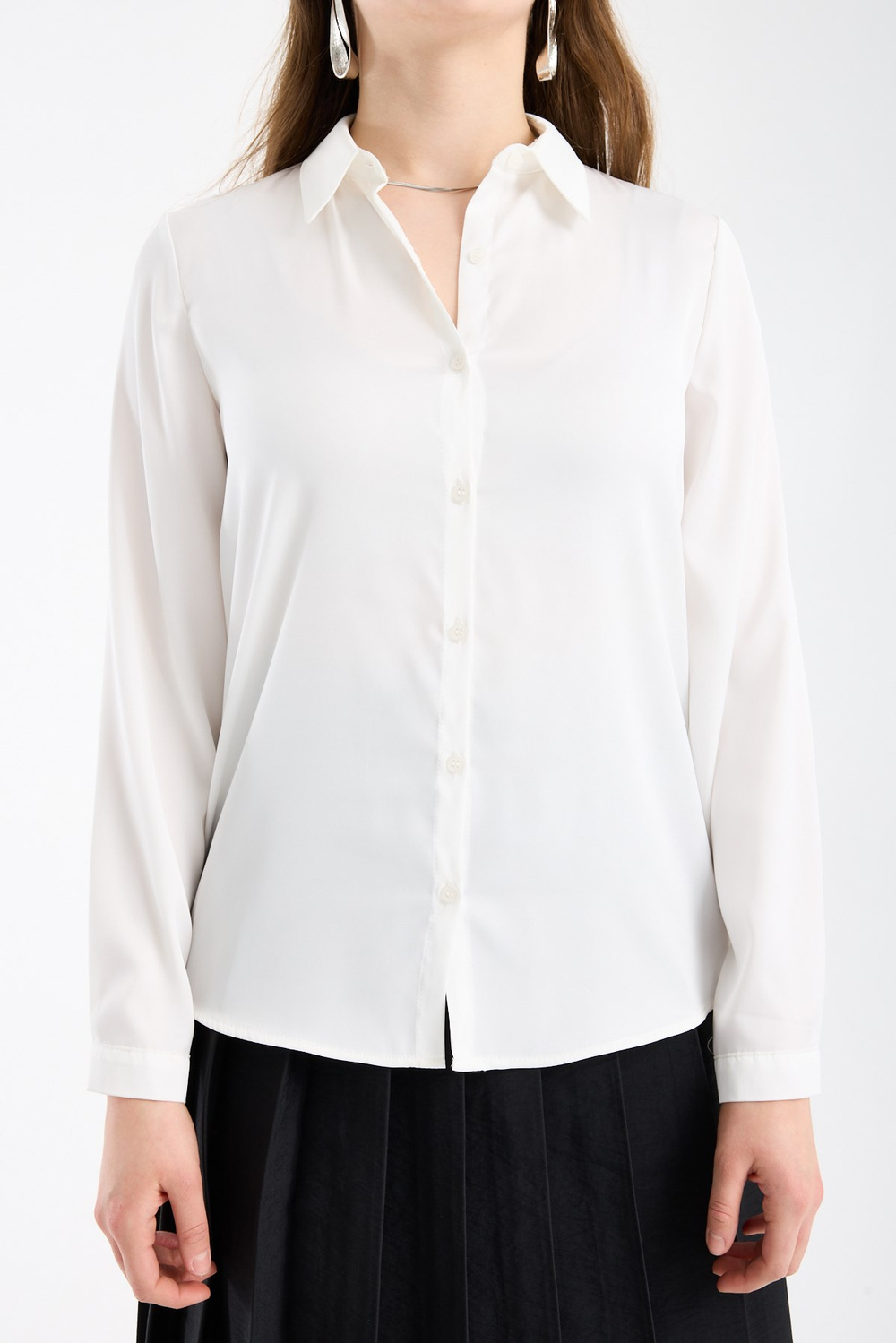 Wholesale Womens White Satin Long-Sleeve Shirt
