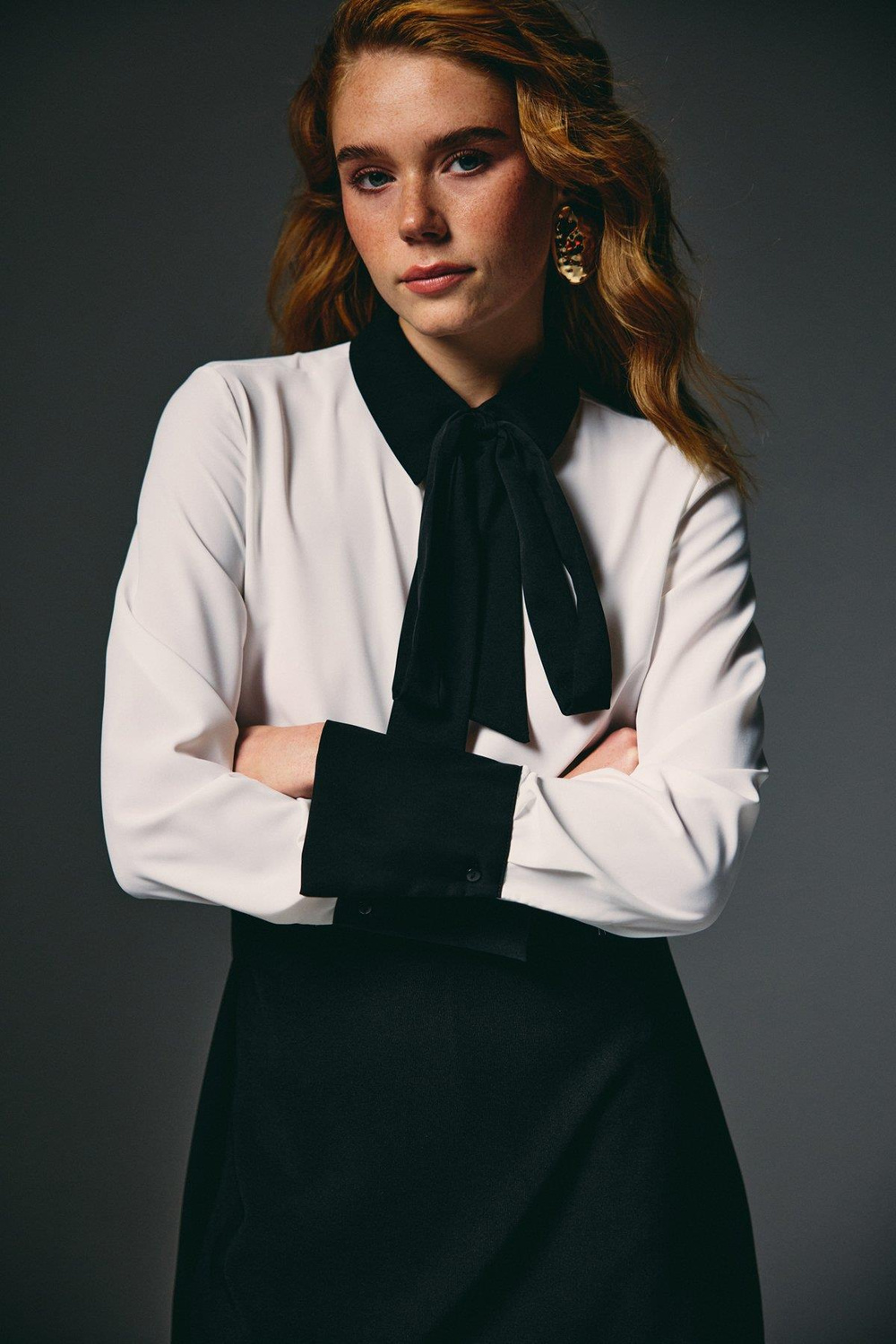 Wholesale Womens White Shirt with Black Collar and Cuffs