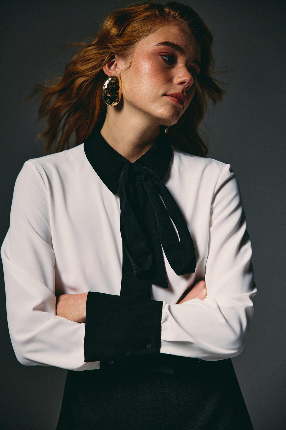 Wholesale Womens White Shirt with Black Collar and Cuffs