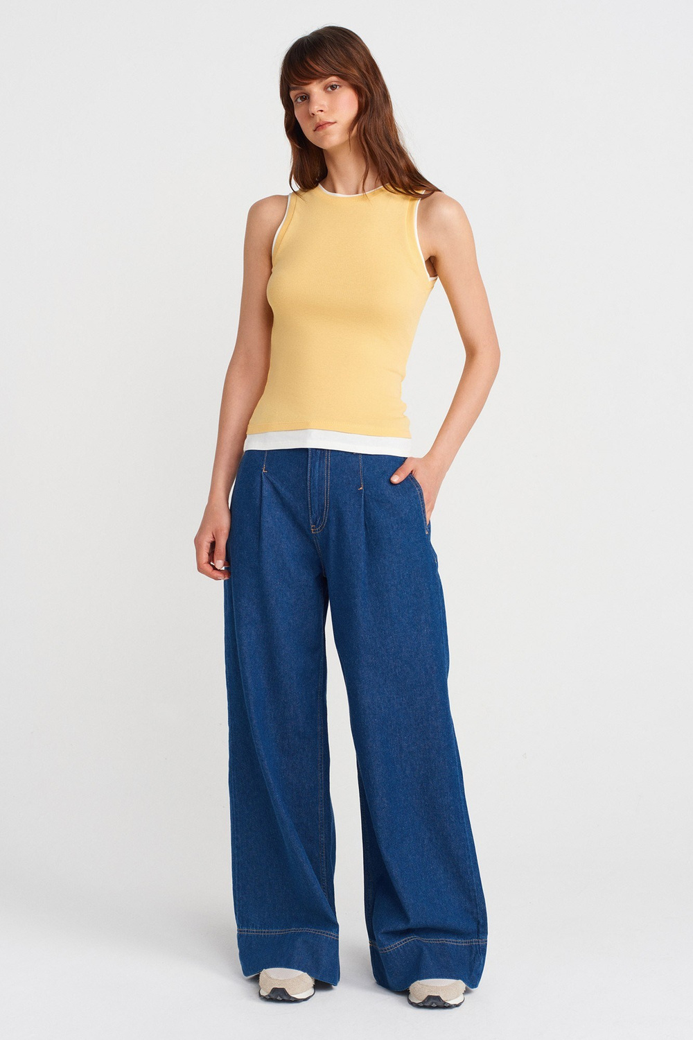 Wholesale Womens Yellow Double-Look Tank Top