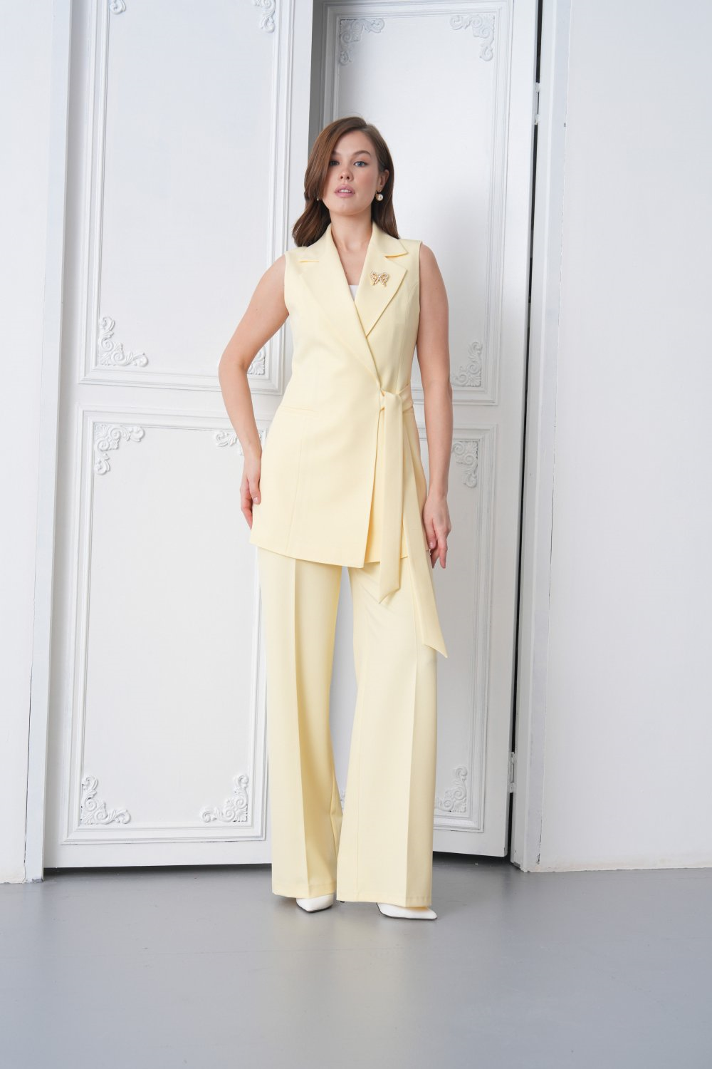 Wholesale Womens Yellow Plus Size Two-Piece Suit