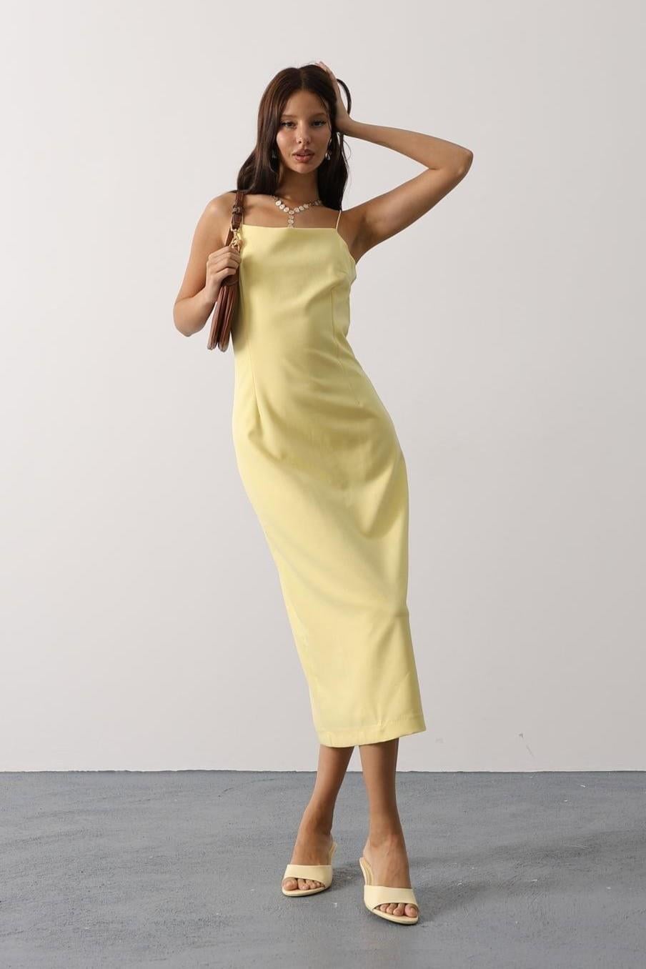 Wholesale Womens Yellow Strappy Midi Dress