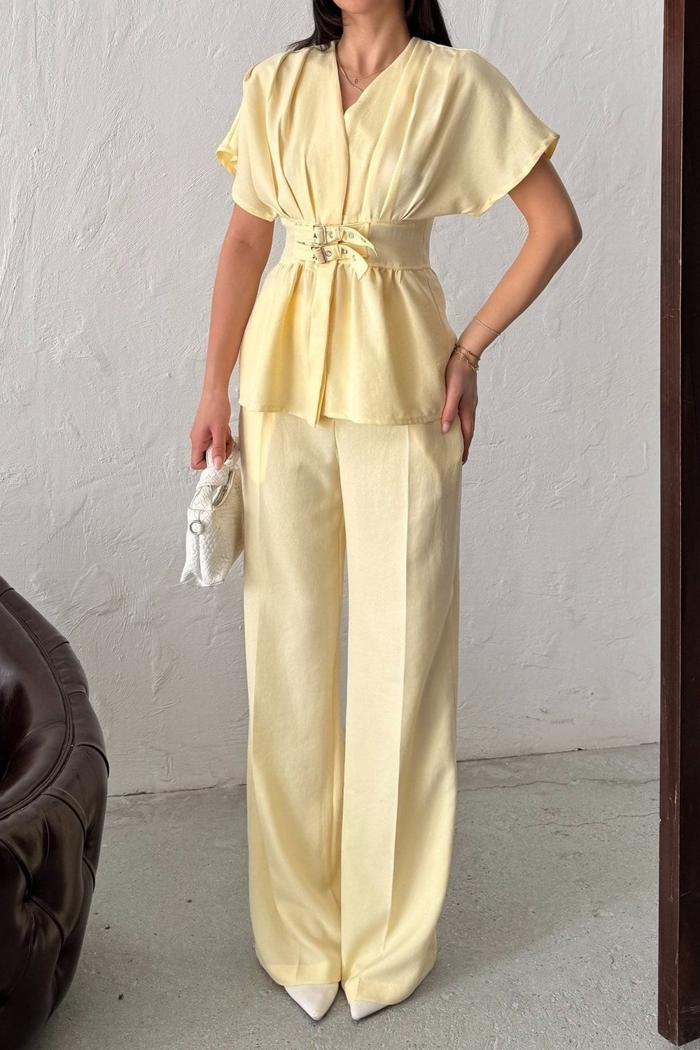 Wholesale Yellow Linen Two-Piece Suit