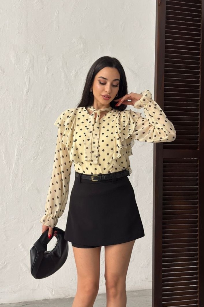 Wholesale Yellow Polka Dot Chiffon Blouse