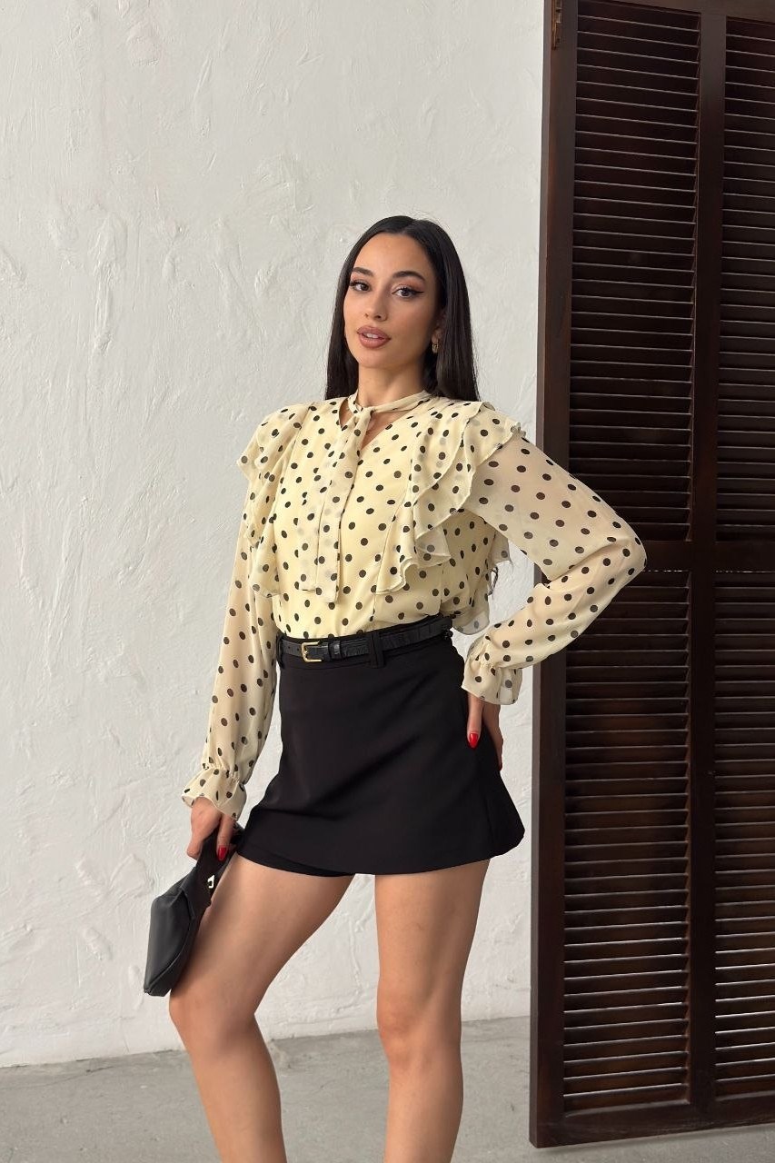 Wholesale Yellow Polka Dot Chiffon Blouse